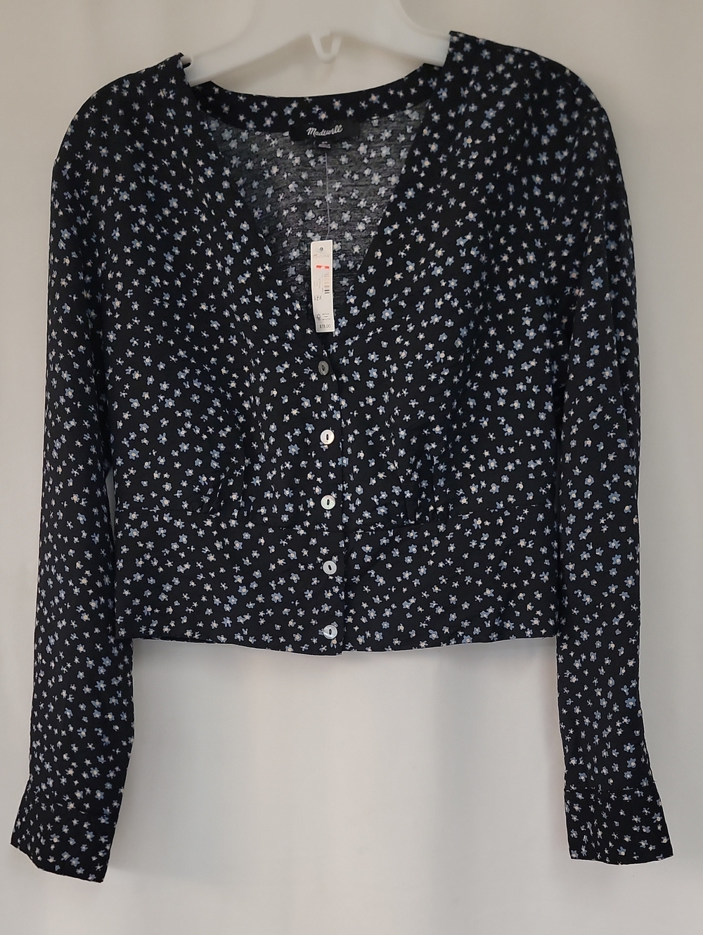 Madewell Black Button-Front Floral V-Neck Blouse